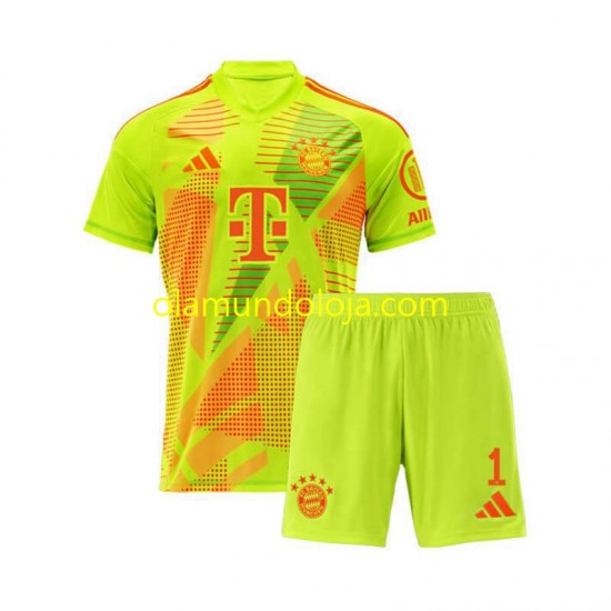Camisola Bayern de Munique Manuel Neuer 1 Guarda-redes Criança Equipamento Primeiro 2024-2025 Manga Curta